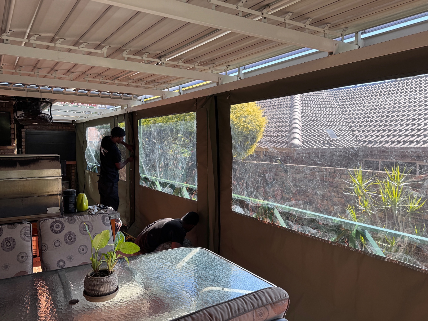 Outdoor canvas blinds installation example